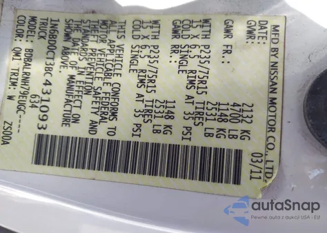 2011 Nissan Frontier S z USA, uszkodzony, nr VIN 1N6BD0CT3BC431093